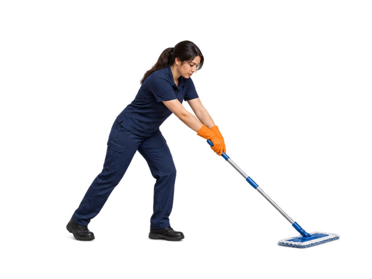 Illustrative photographic scene of a cleaner with a mop
